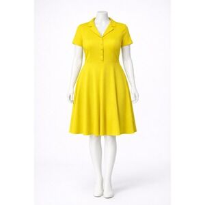 Wedtrend Retro Shirt Dress‎ Women XL Yellow Short Sleeve Button Front Midi